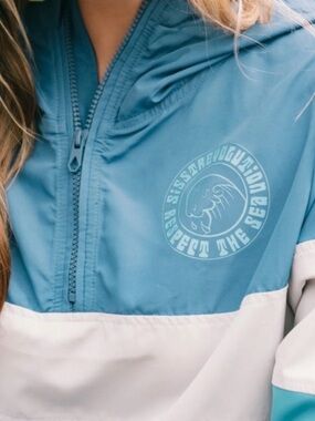 Blue & White Hooded Rain Anorak - Respect The Sea